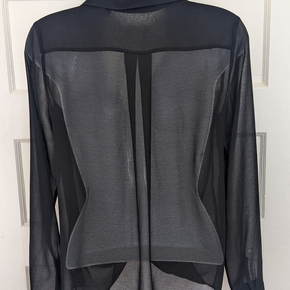 BABATON BLACK FAUX-WRAP LONG SLEEVE GAUZY BLOUSE SIZE XXS - Picture 5 of 10